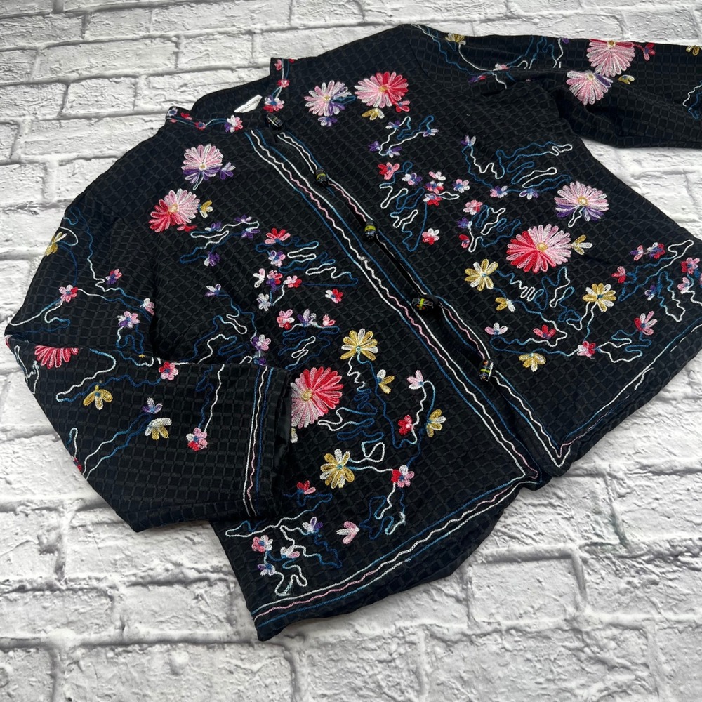 Drapers & Damons Womens 1X Black Multi Floral Embroidered Blazer Jacket